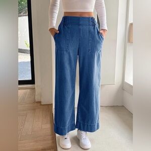 Wide Legs Baggy Jeans Elastic High Waisted Casual Loose Boyfriend Denim